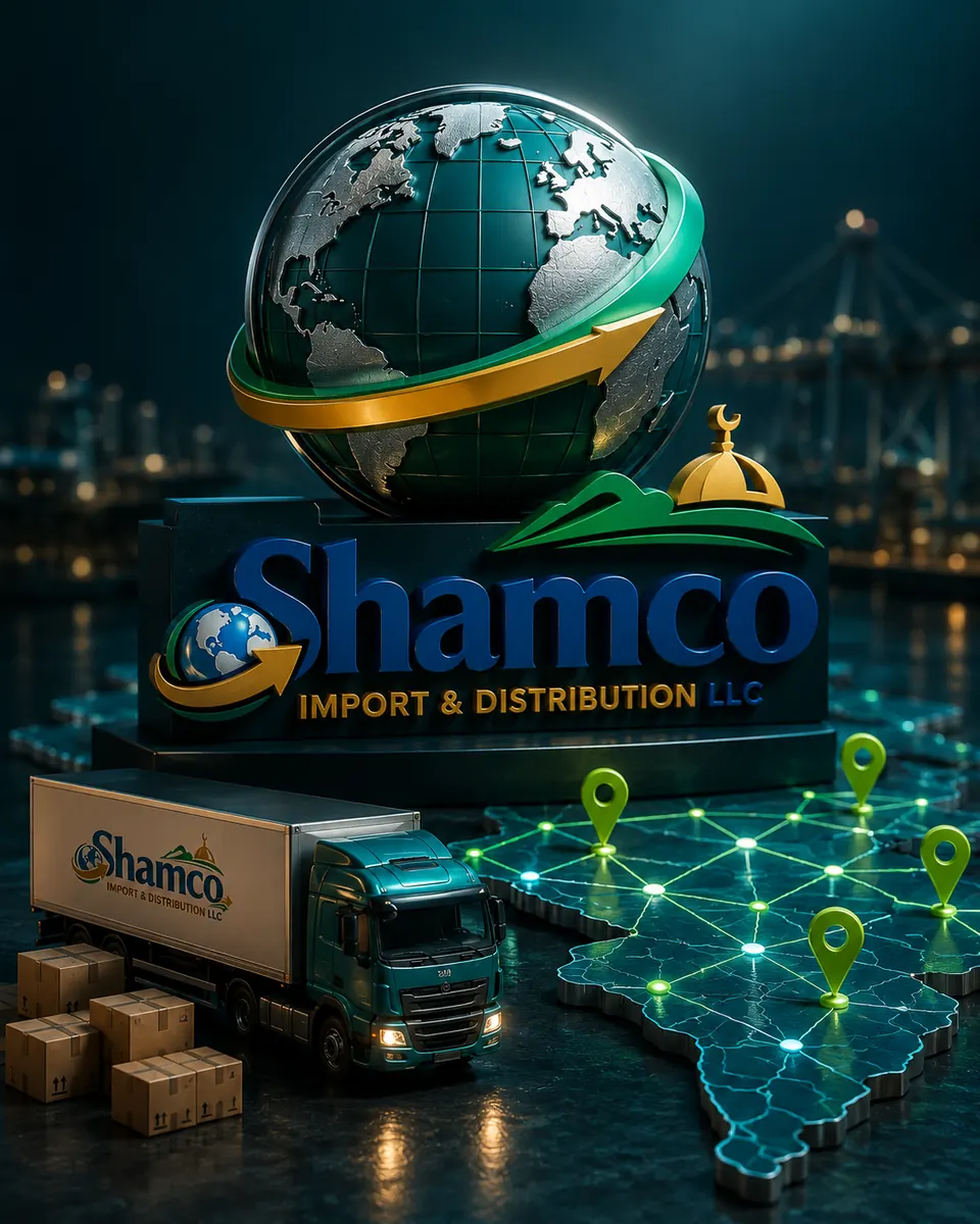 المجسم الثلاثي الأبعاد لـ SHAMCO ويجمع هوية التوزيع والشحن وصورة الشبكة